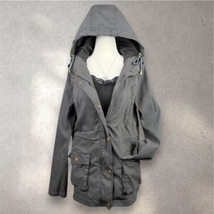 Eden Society Holly Cargo Jacket Women’s L Gray Contrast Hood Gorpcore Grunge
